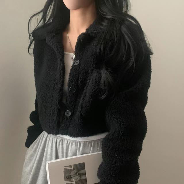 翻領短版羊羔毛毛褸