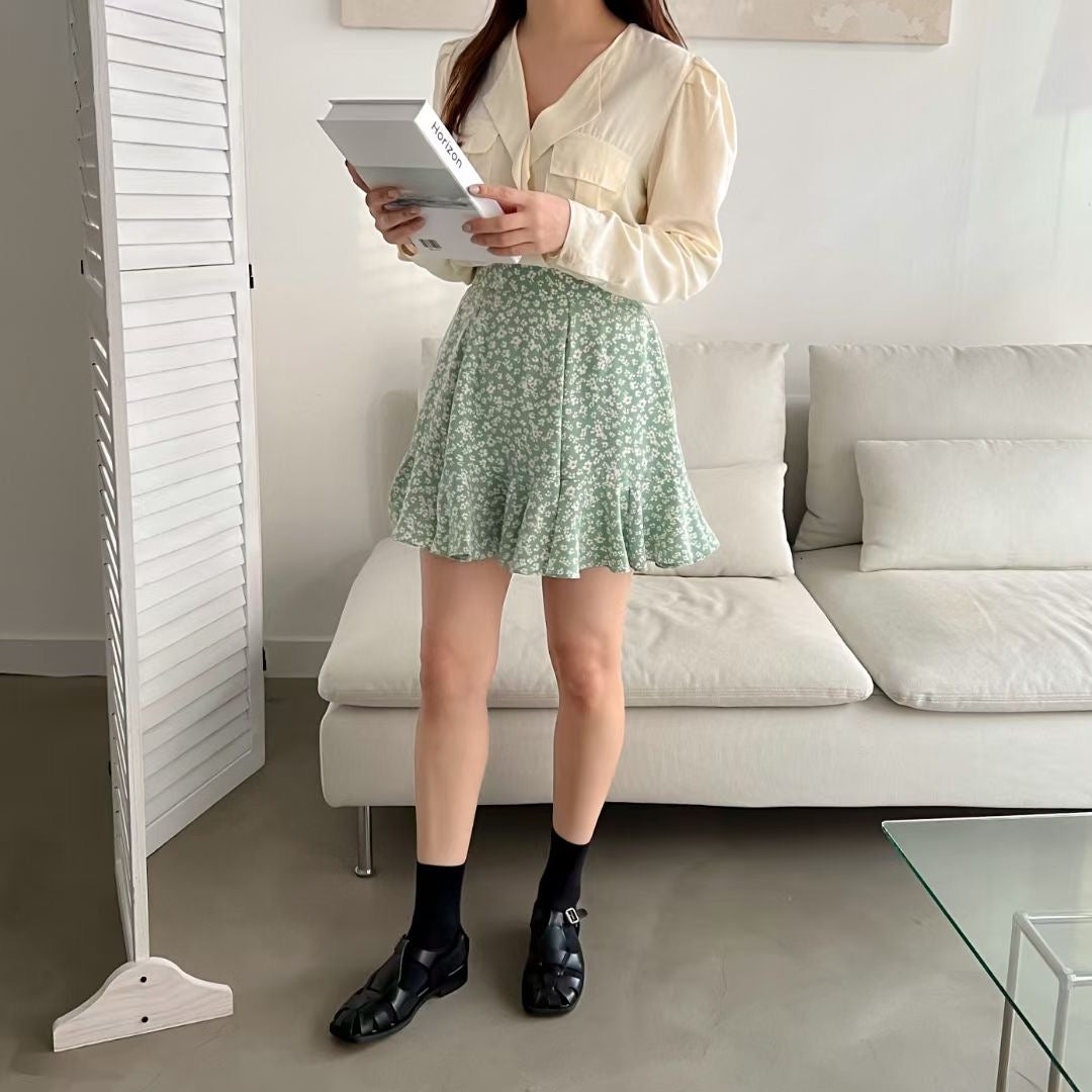 優雅小碎花魚尾裙