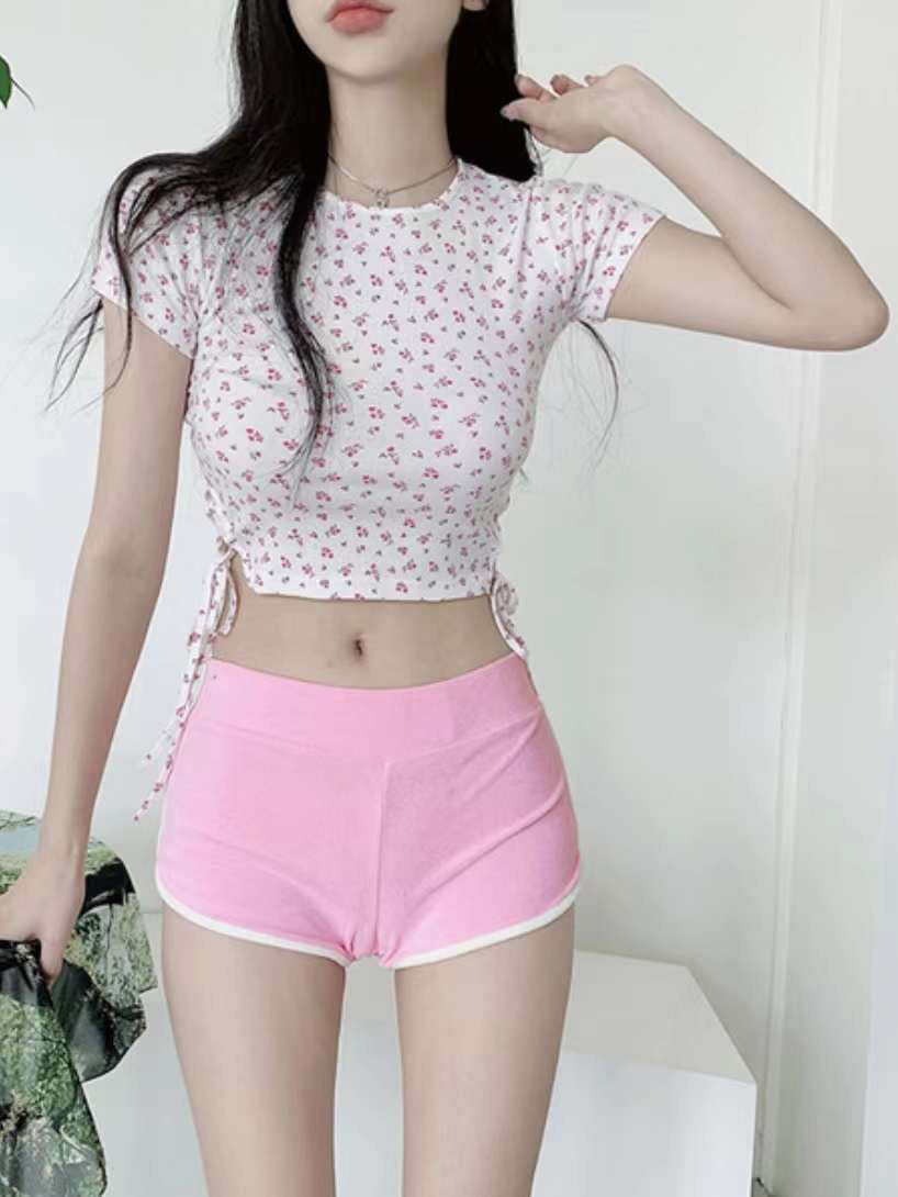 側腰綁帶小碎花Crop Top