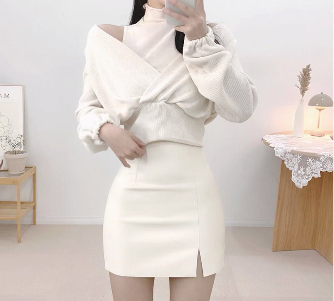 假兩件V領露膊Top