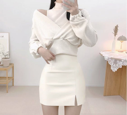 假兩件V領露膊Top