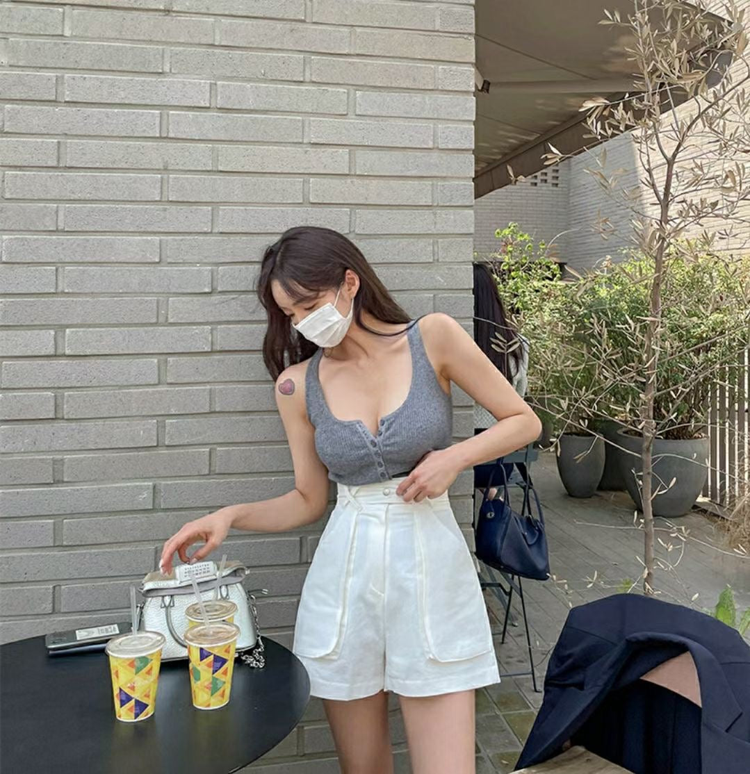 【性感度自由調節】開胸鈕扣性感背心