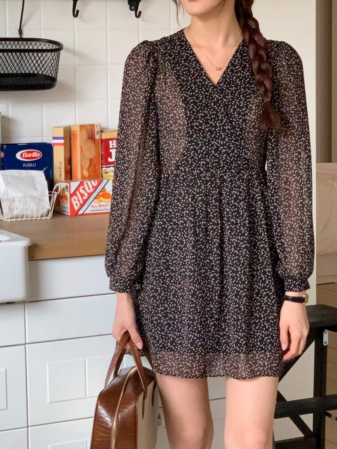 V neck Mini Floral Dress