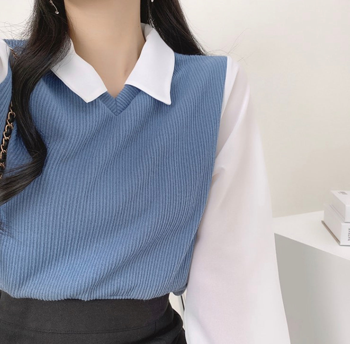 假兩件套馬甲襯衫