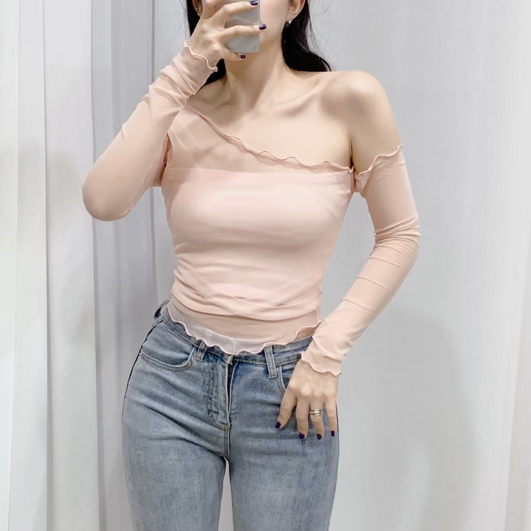 小性感透視單肩露膊Top