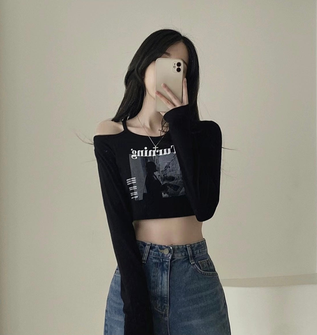 復古Vintage感露膊Crop Top