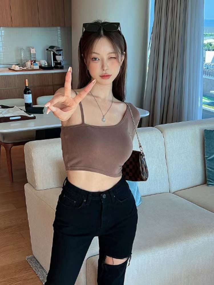 單肩長袖不對稱性感Top