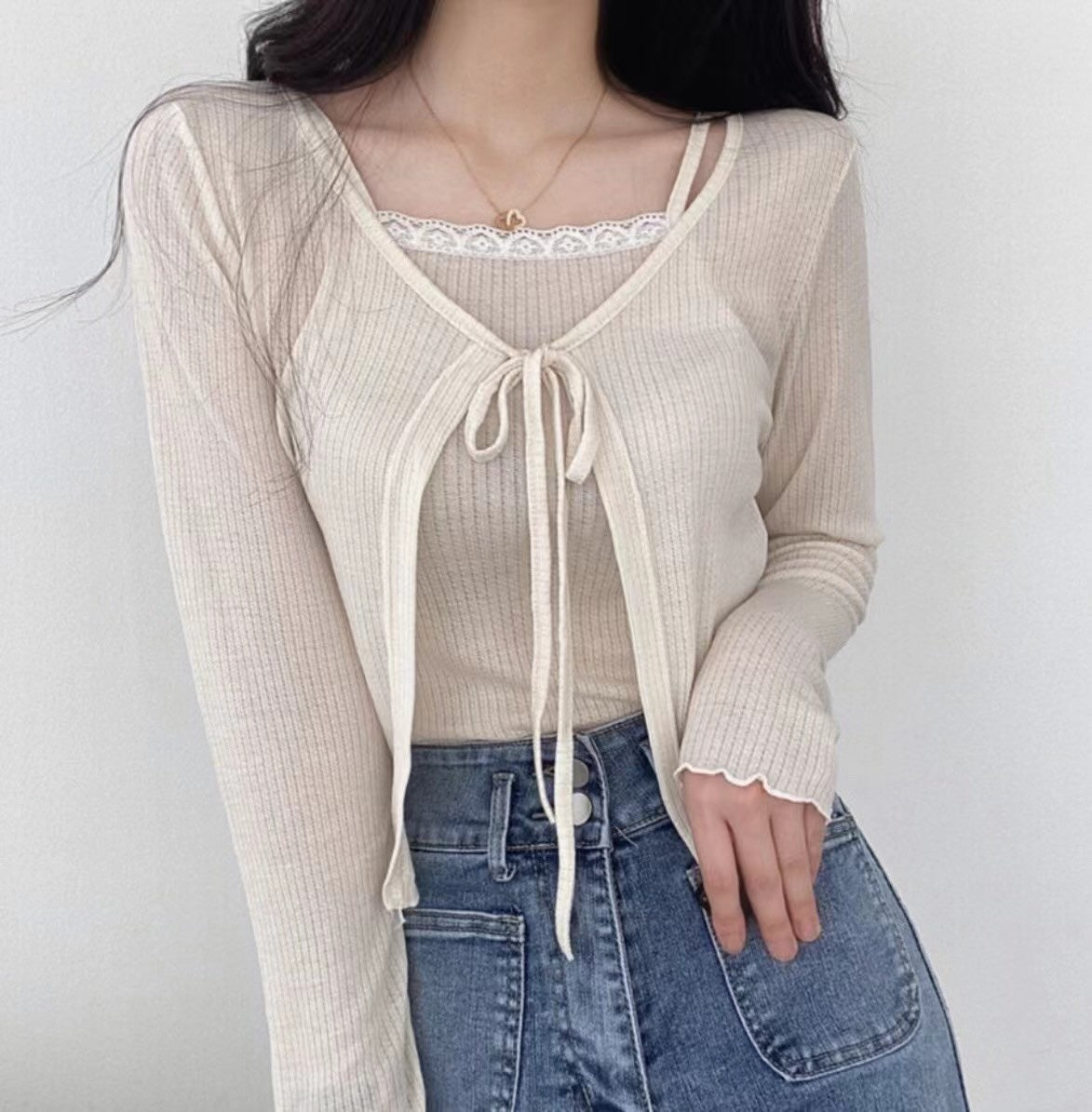 甜美蕾絲小吊帶外套Set