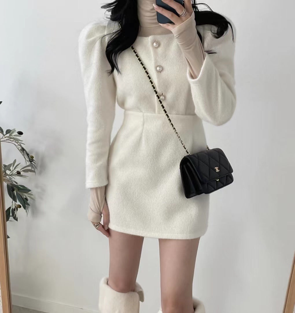 小白兔珍珠鈕扣Set