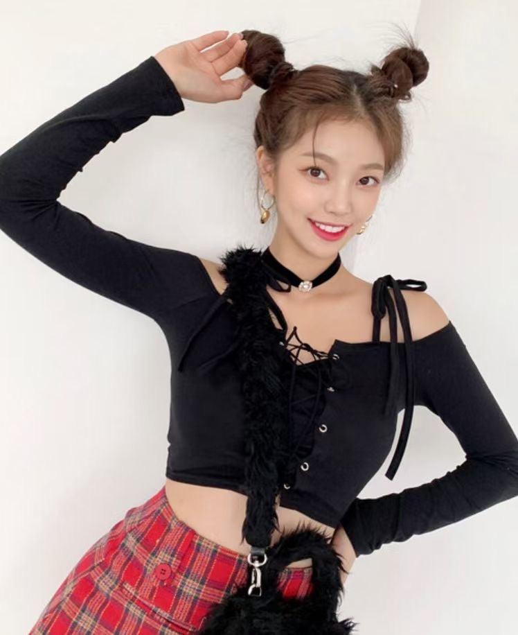 甜美交叉綁帶一字膊Top