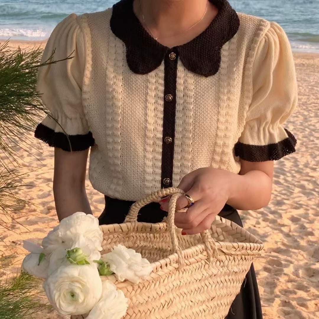 可愛公主袖麻花針織Top