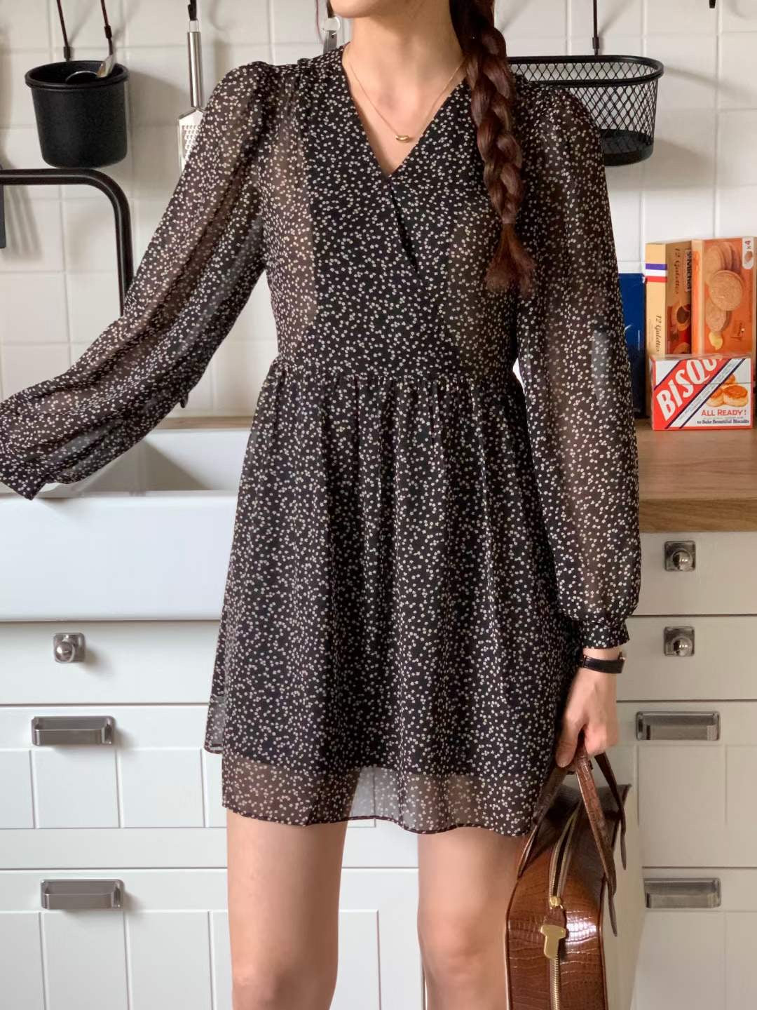 V neck Mini Floral Dress