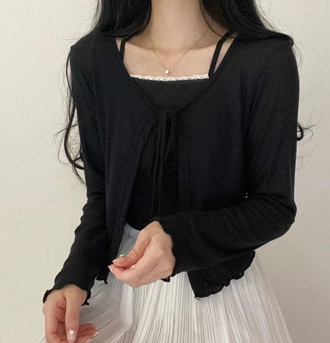 甜美蕾絲小吊帶外套Set