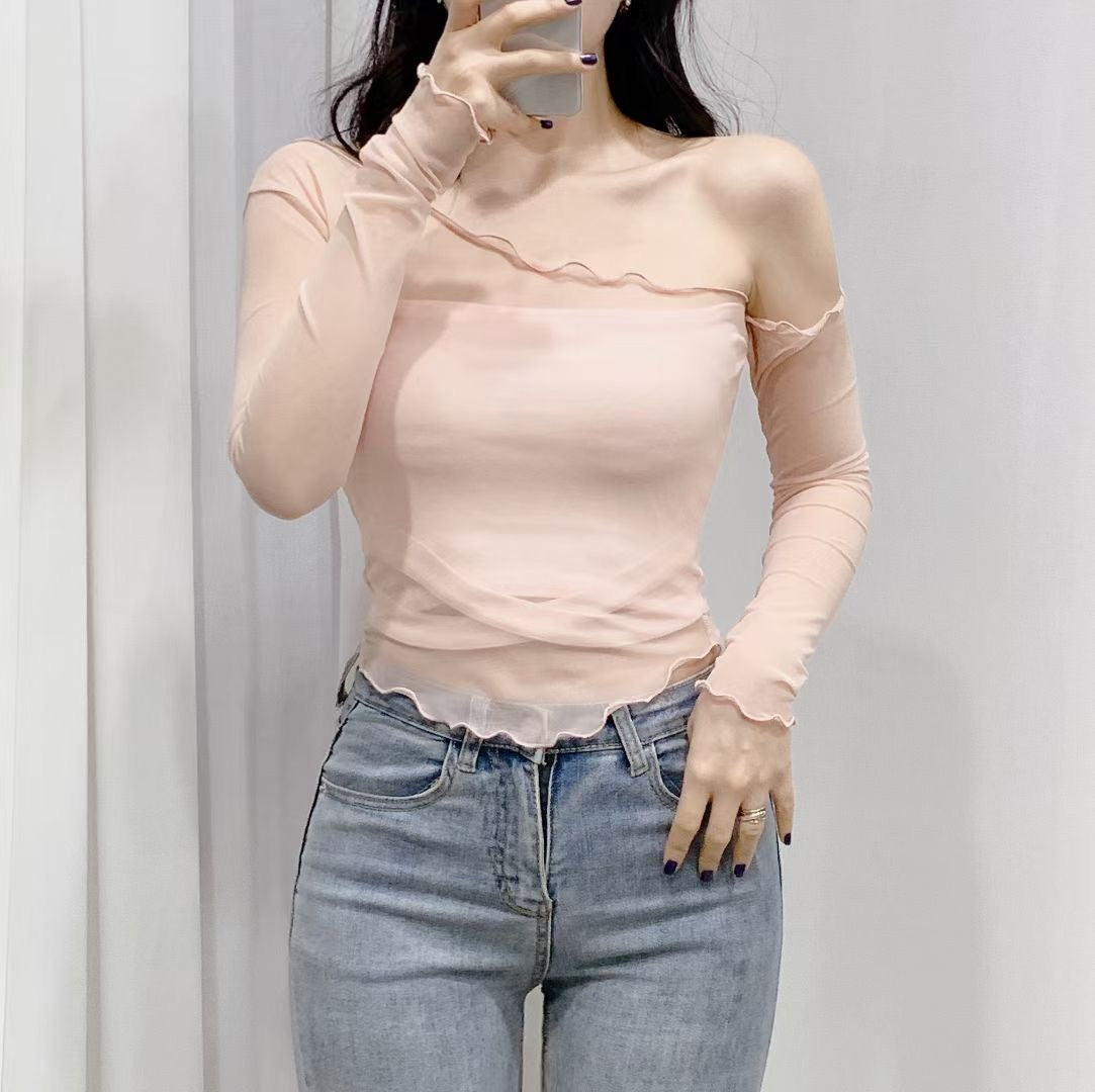 小性感透視單肩露膊Top