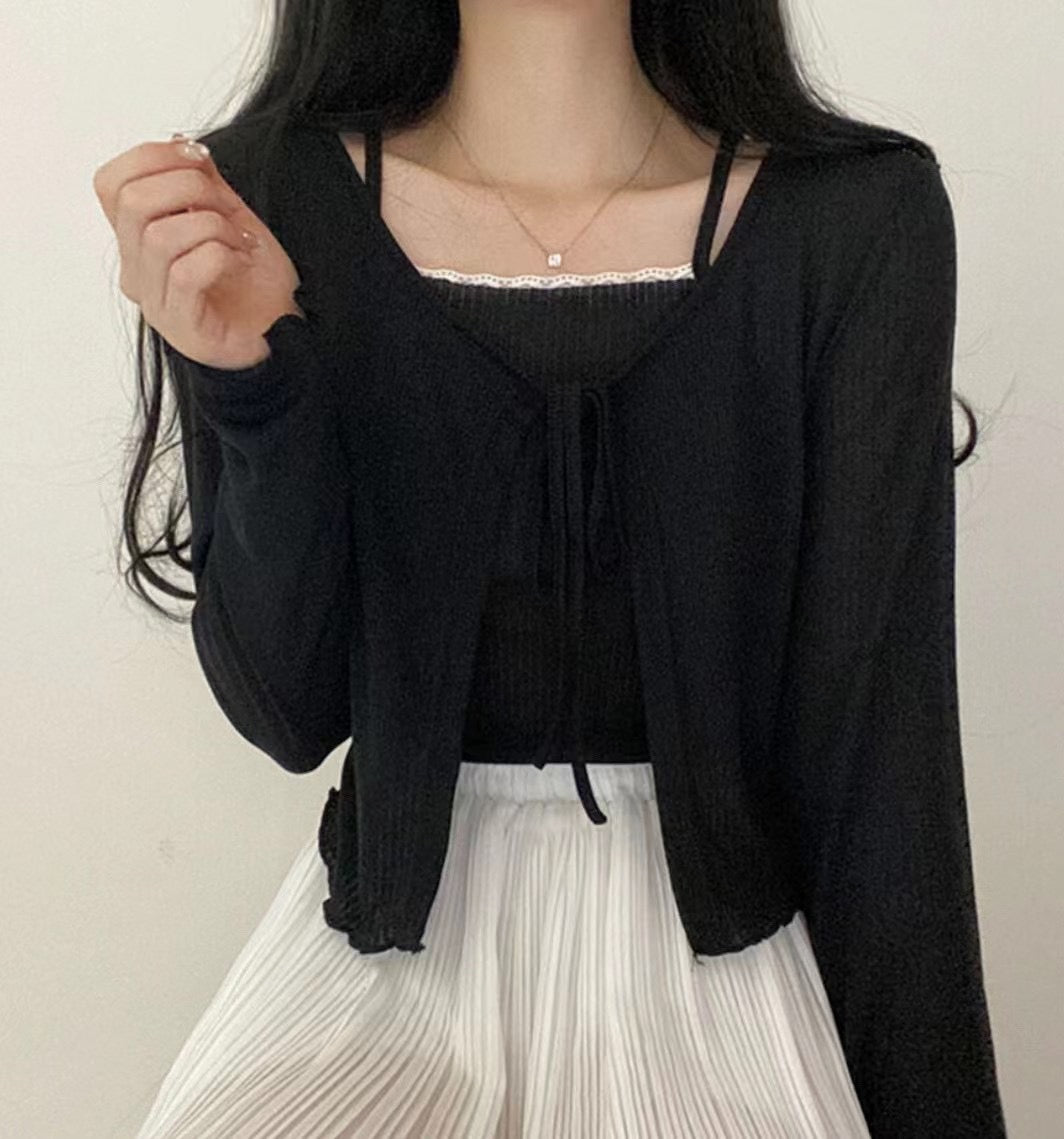甜美蕾絲小吊帶外套Set