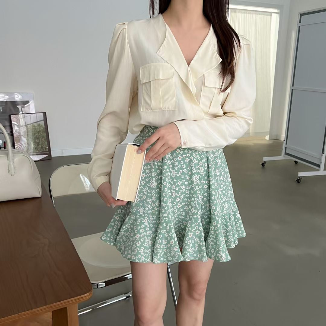 優雅小碎花魚尾裙