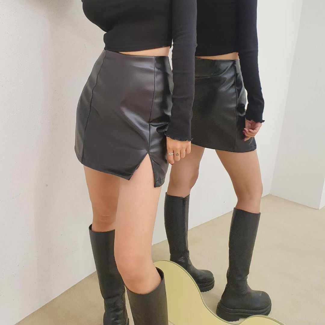 高質開衩皮裙