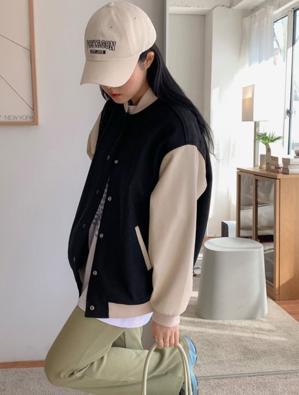 男友風拼色棒球外套