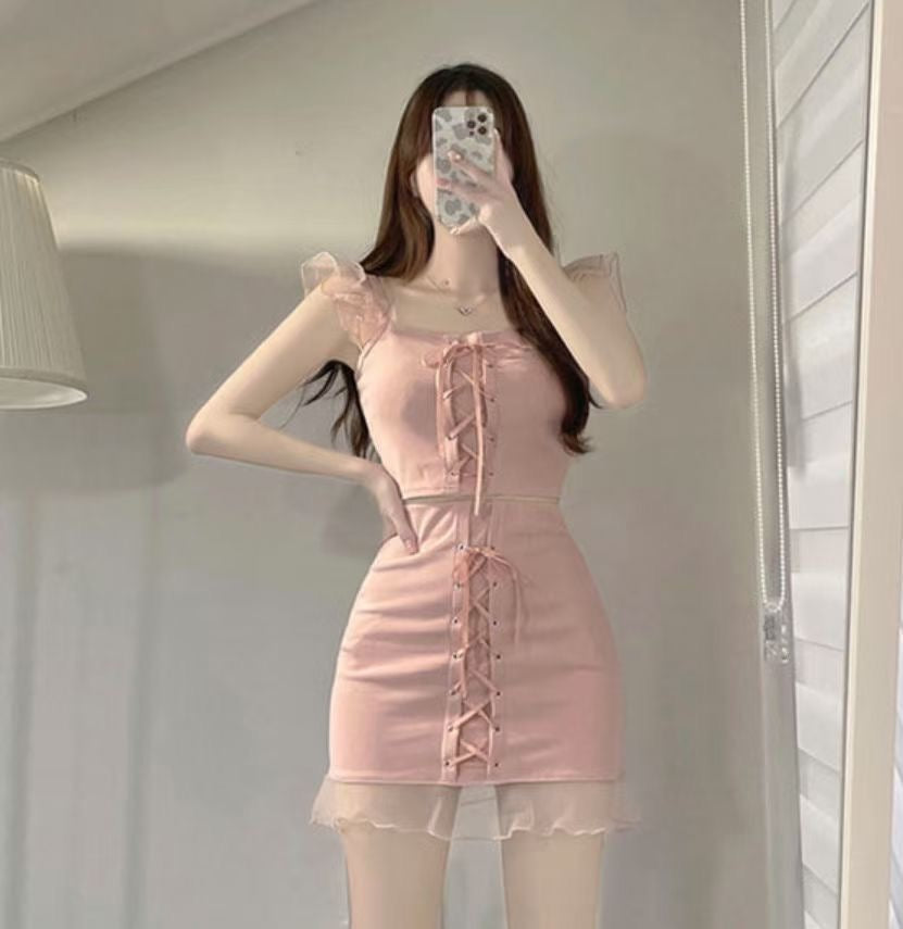 夢幻蕾絲甜美綁帶Set