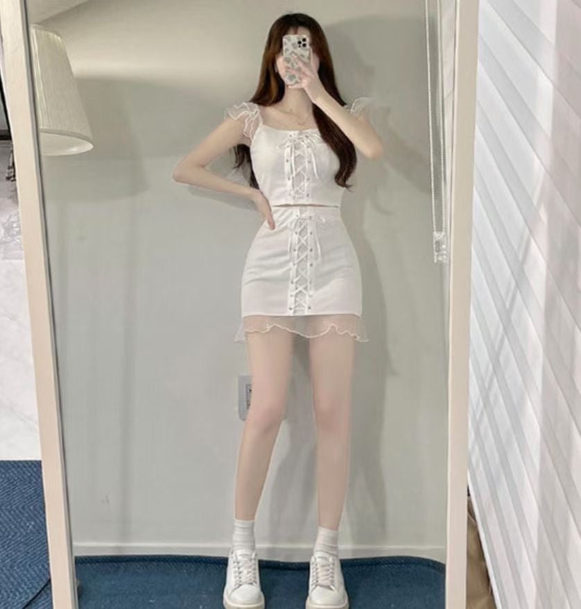 夢幻蕾絲甜美綁帶Set