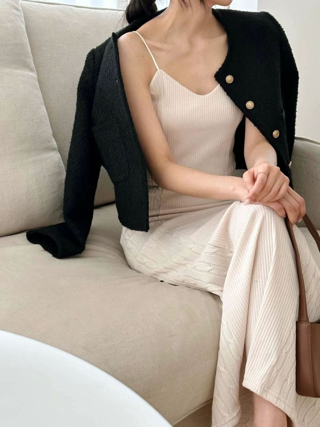 溫柔吊帶扭麻花長裙Set
