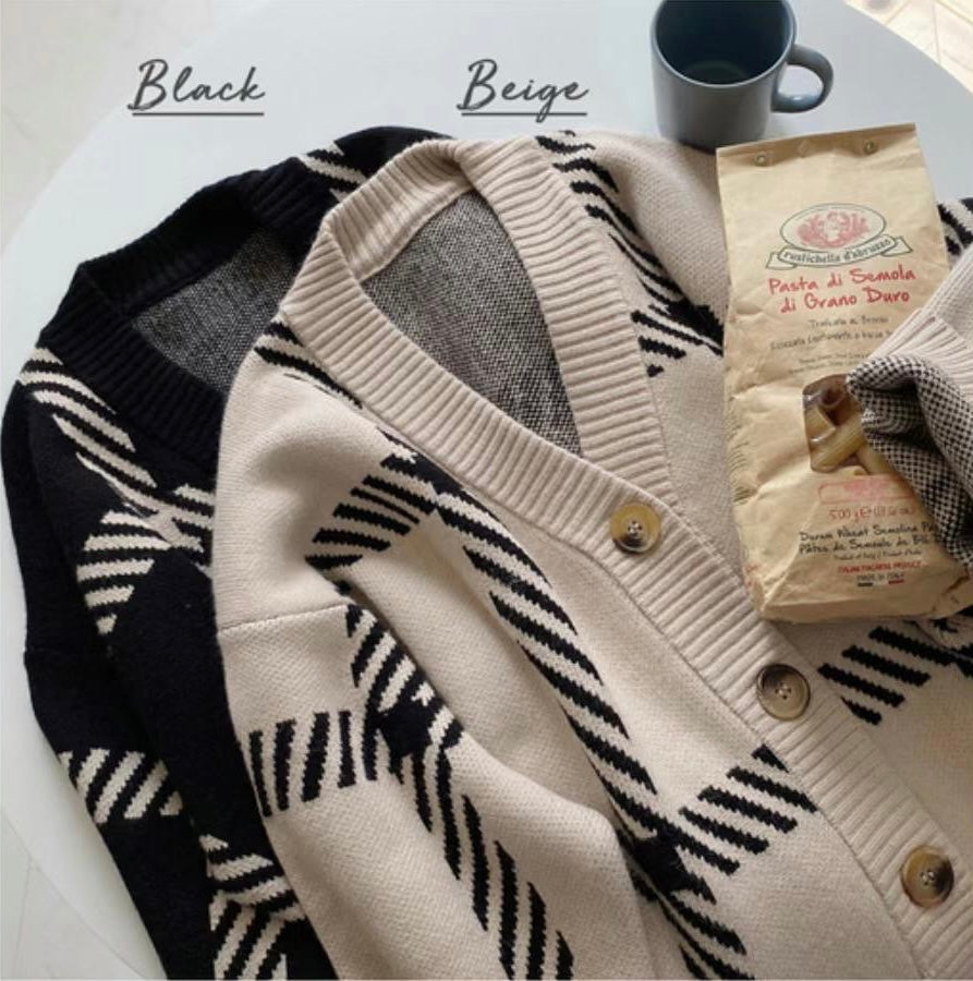 斜線格紋Cardigans