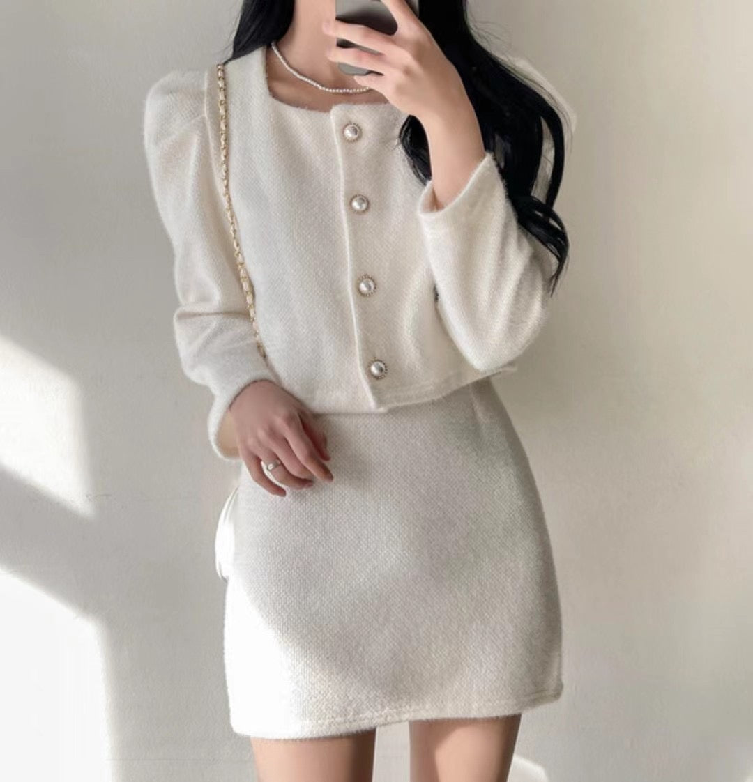 小白兔珍珠鈕扣Set