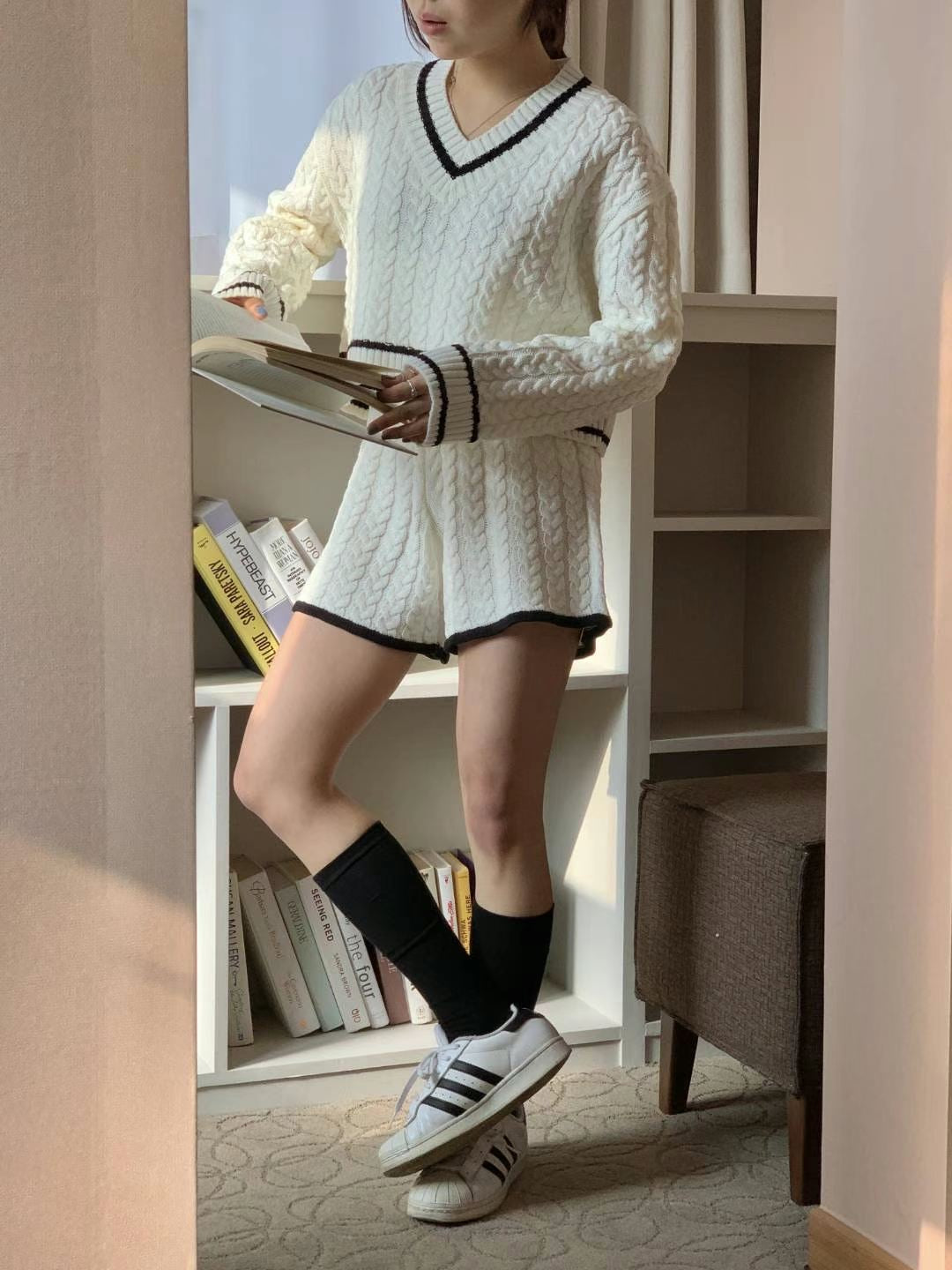拼色扭麻花套裝