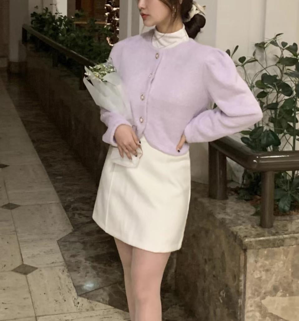 精緻花花鈕扣毛毛外套