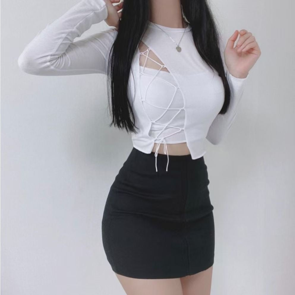 小性感長袖鏤空綁帶Top