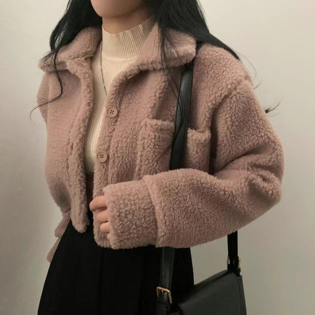 翻領短版羊羔毛毛褸