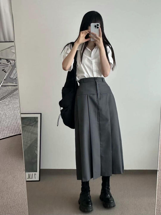 質感西裝百褶長裙