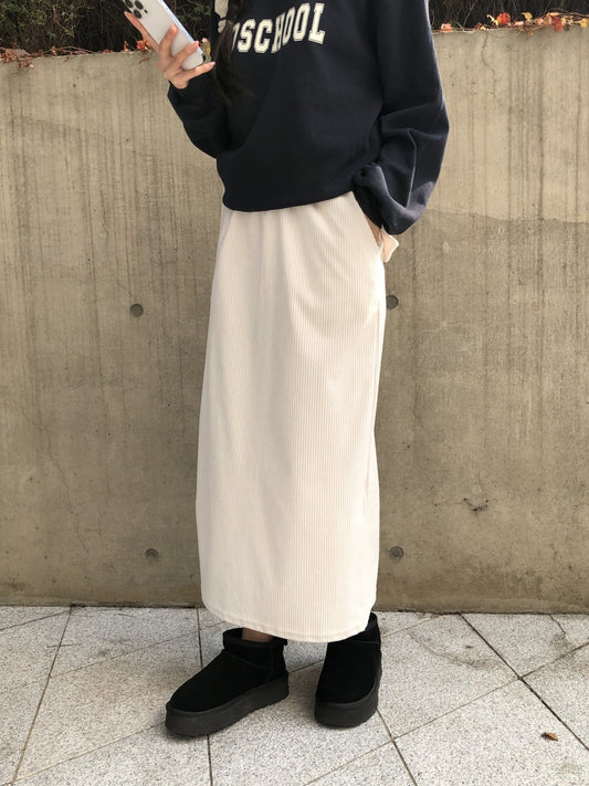 燈芯絨後開衩長裙