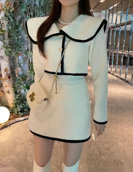 水手領小香風羊羔毛毛套裝