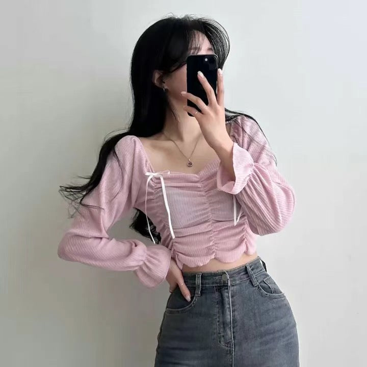 甜美蝴蝶結抓皺Crop Top