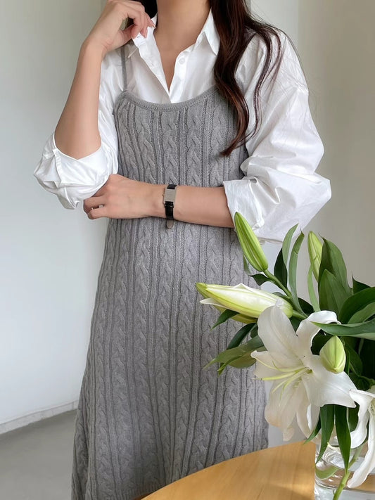 吊帶扭麻花針織連身裙