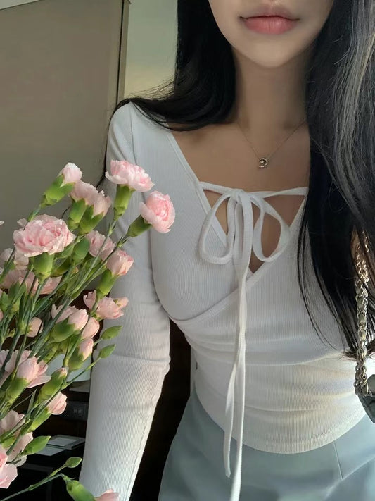 V領交疊蝴蝶結Top