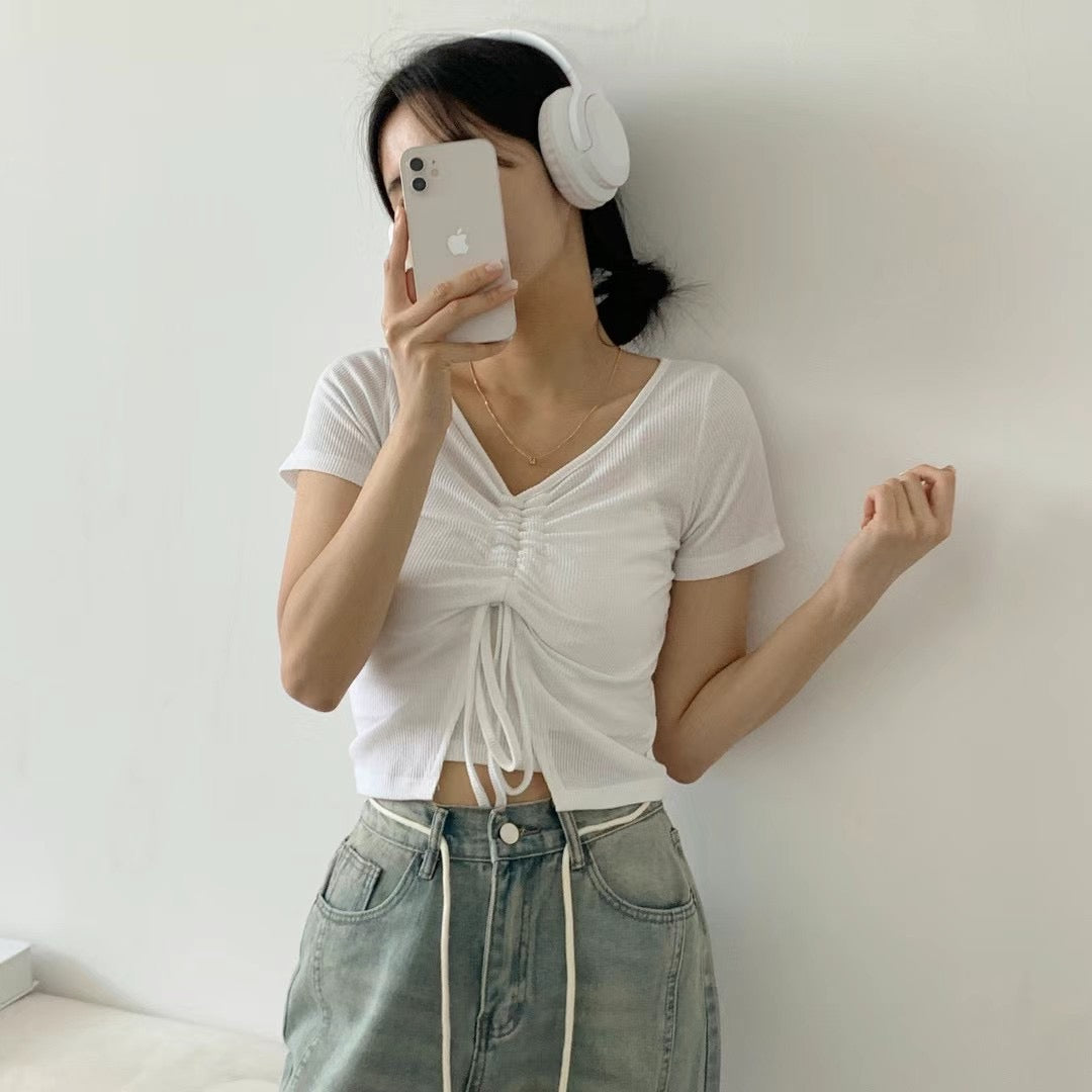 V領前胸抽繩顯瘦 Crop Top