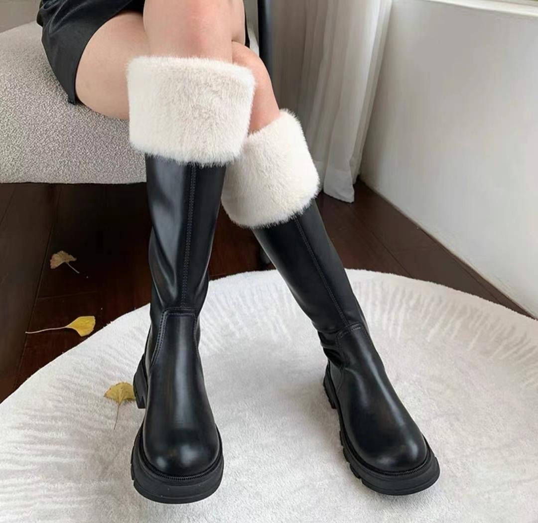 [牛皮x貂毛] Snow Ball Martin Leather Long Boots