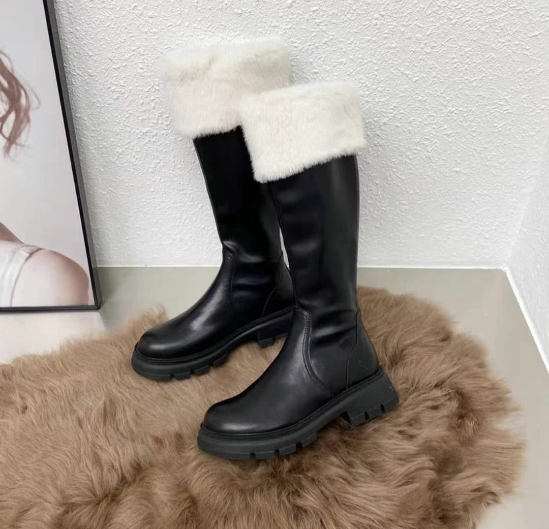 [牛皮x貂毛] Snow Ball Martin Leather Long Boots