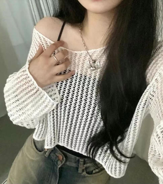 Y2k露肩網格上衣
