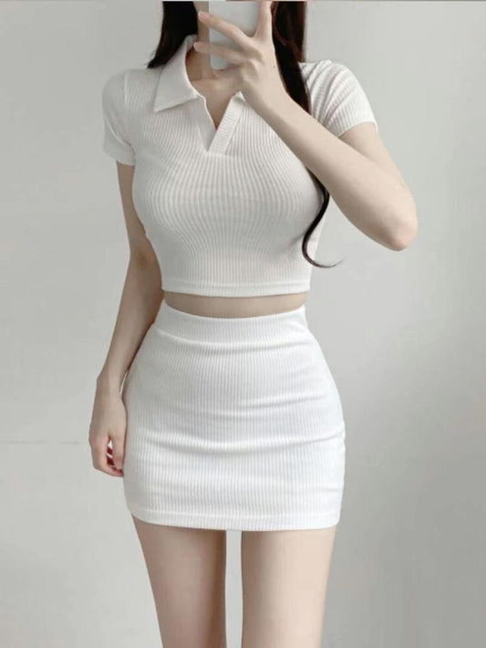 Polo領針織貼身短裙Set