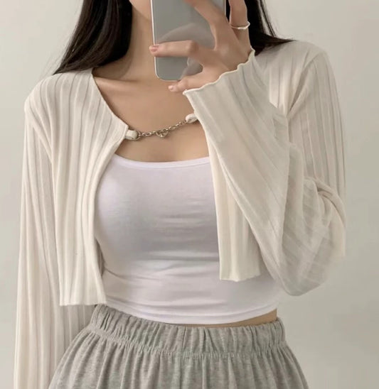 薄針織坑紋掛鏈小外套