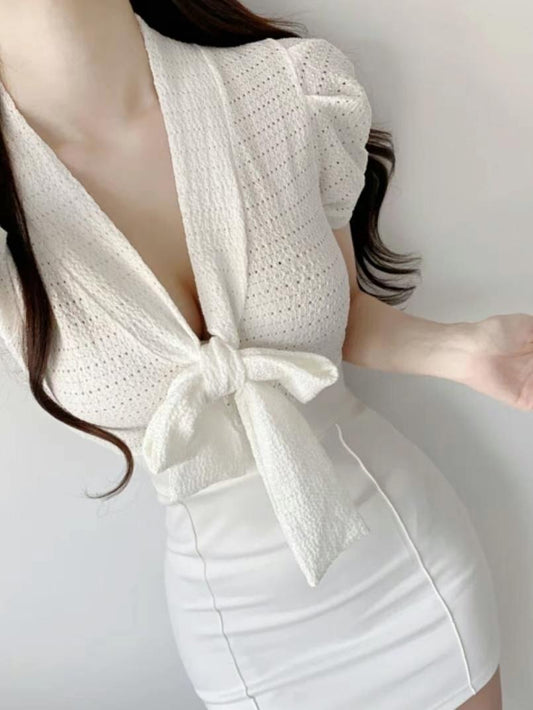 【美美OL翻工之選】氣質針織蝴蝶結貼身Ops