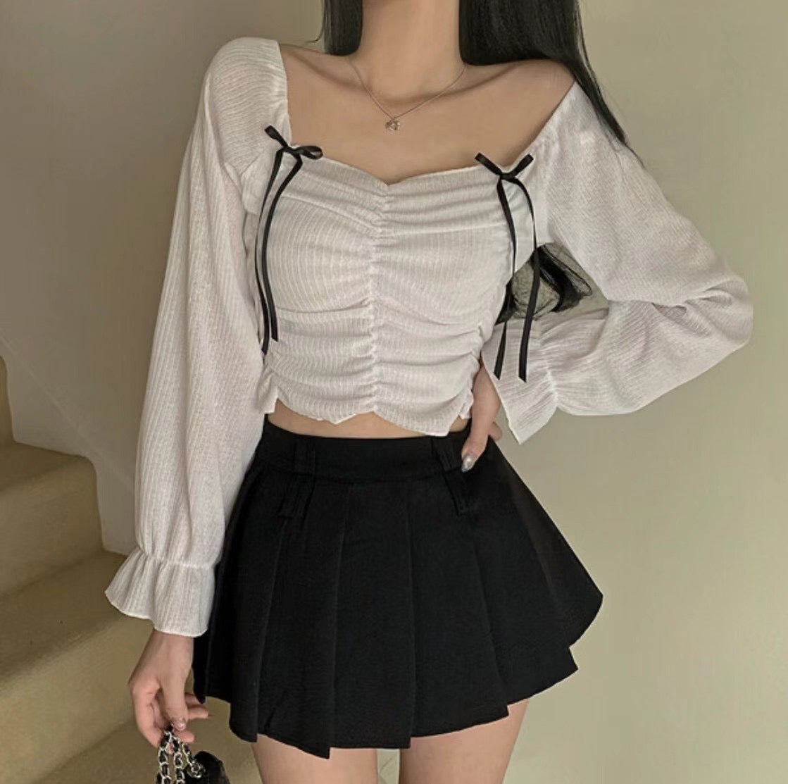 甜美蝴蝶結抓皺Crop Top