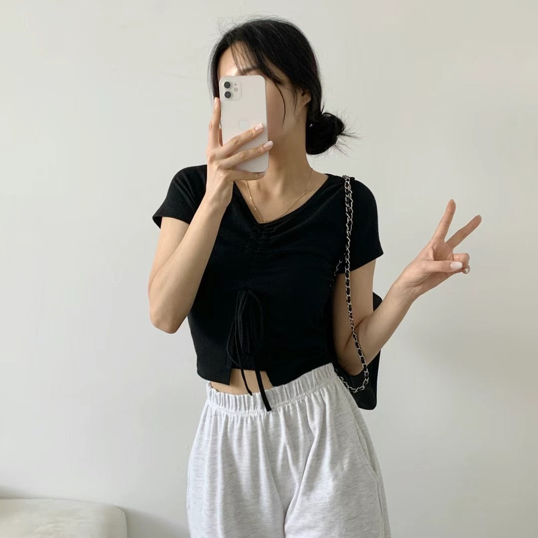 V領前胸抽繩顯瘦 Crop Top