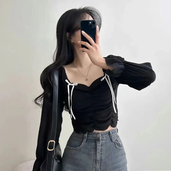 甜美蝴蝶結抓皺Crop Top