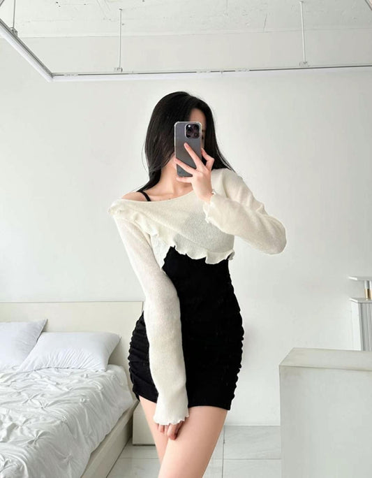 小性感露膊荷葉邊吊帶連身裙Set