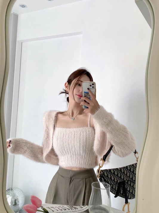 軟滑親膚毛毛背心外套Set