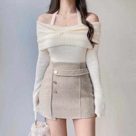 超美&顯瘦!! 掛脖吊帶蝴蝶結一字膊Top